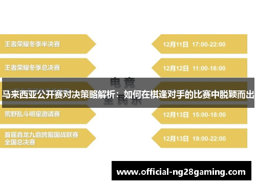 马来西亚公开赛对决策略解析：如何在棋逢对手的比赛中脱颖而出