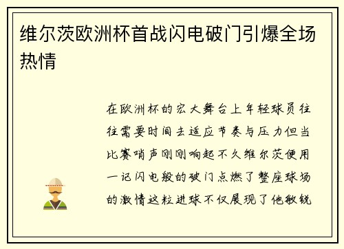 维尔茨欧洲杯首战闪电破门引爆全场热情