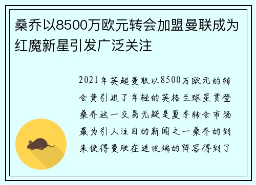 桑乔以8500万欧元转会加盟曼联成为红魔新星引发广泛关注